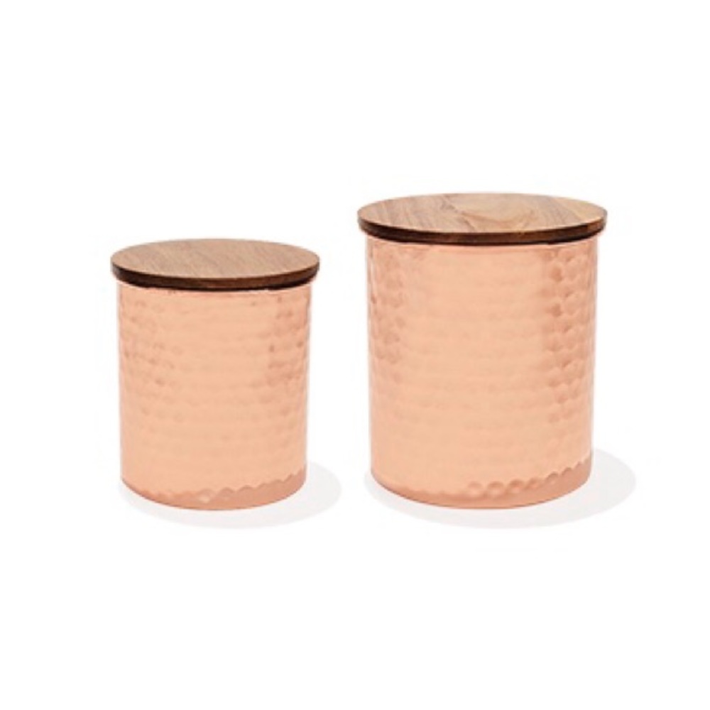 Uncommon James Hammered Copper Canister Set with Wood Lids - Copper